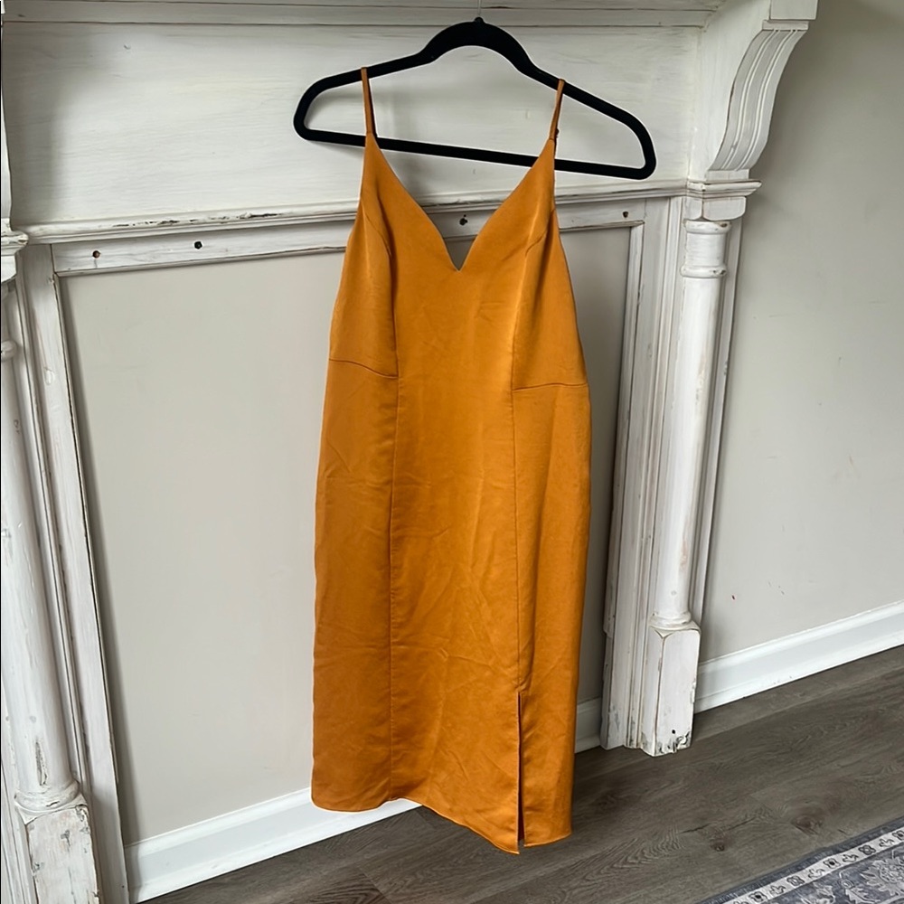 Express Elegant Metallic Orange Slip Dress